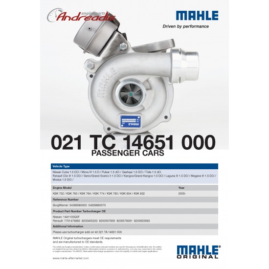 K39-030 Nissan/Renault 1.5 DCI MAHLE GERMANY